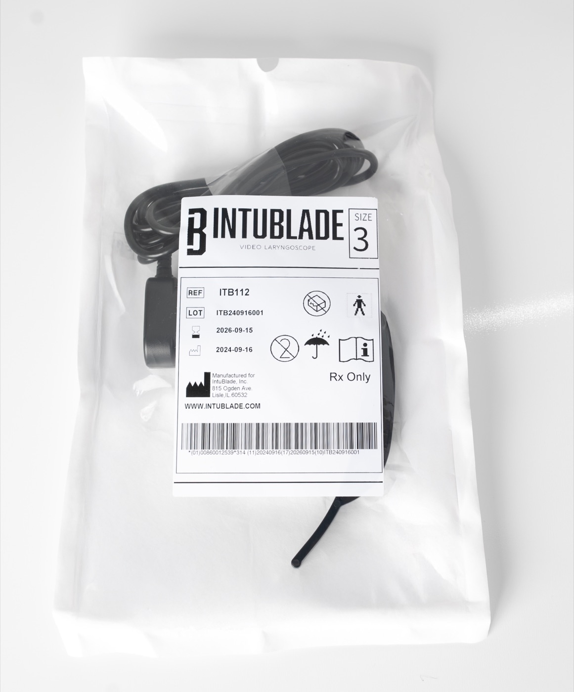 IntuBlade single-use video laryngoscope with USB-C connection