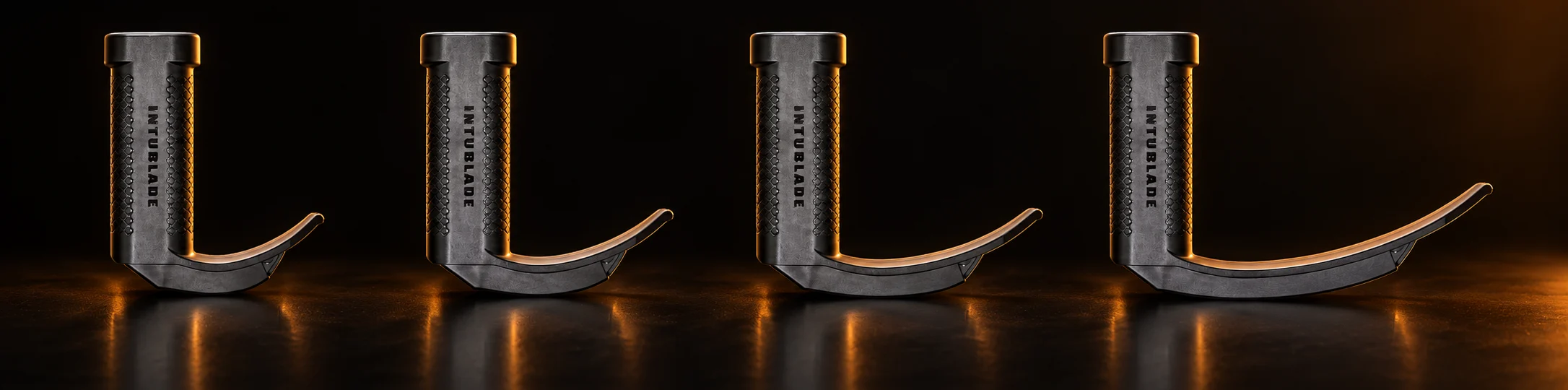 IntuBlade Macintosh Sizes 1 through 4 side by side, identical handles with increasing blade length