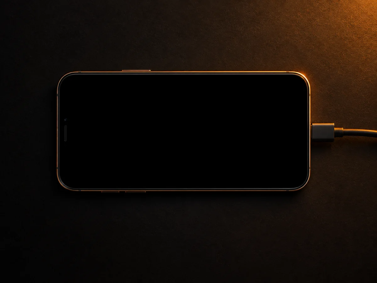 Smartphone lying flat with a USB-C cable connected, showing an IntuBlade airway capture